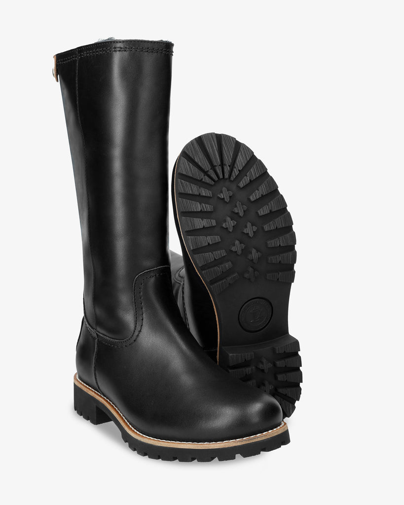 Bambina Igloo Trav botas de piel con forro interior de pelo natural. negro