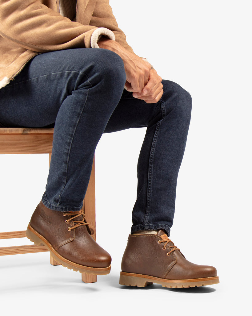 Bota Panama Igloo botín de piel con forro interior de pelo natural. cuero