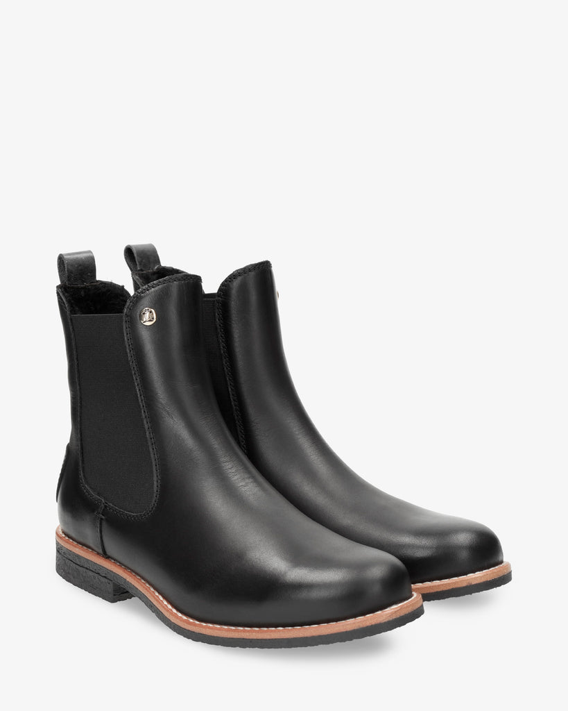 Gillian Igloo Trav botines de piel con forro interior de pelo natural. negro