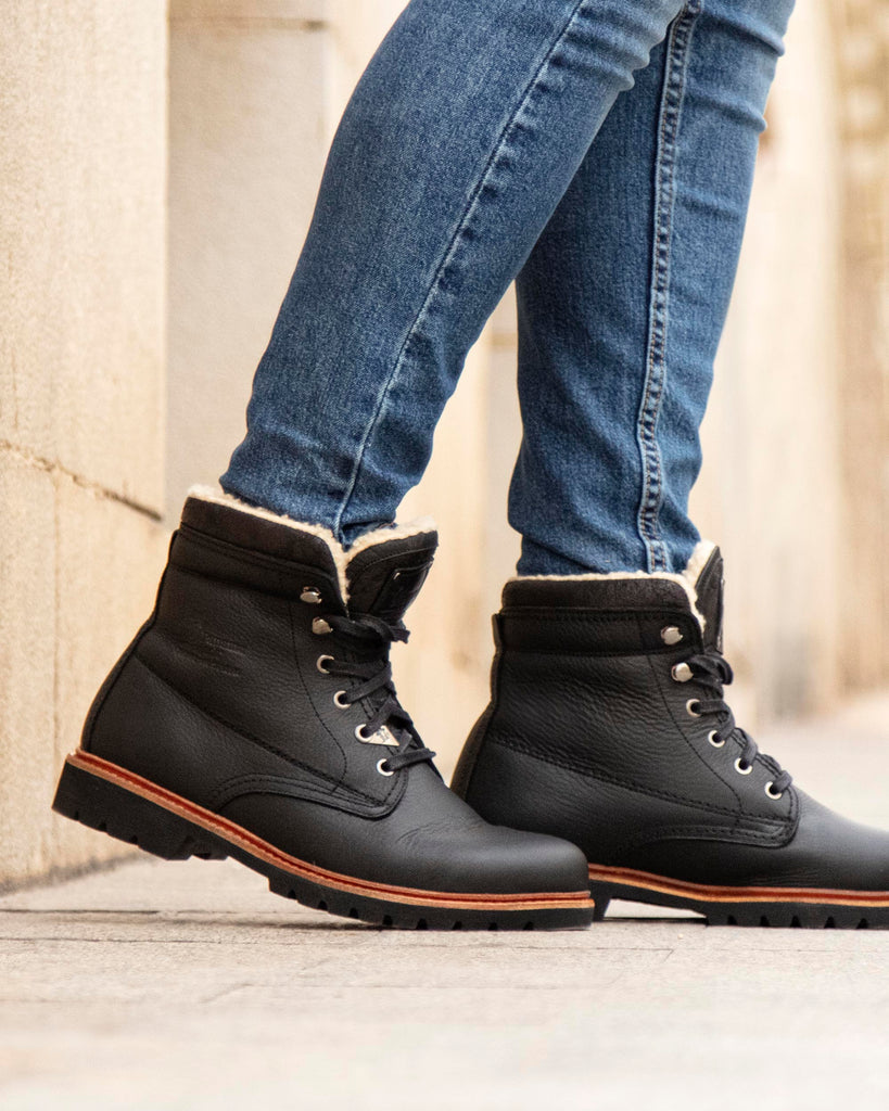 P03 Aviator botas de piel con forro interior de algodón. negro