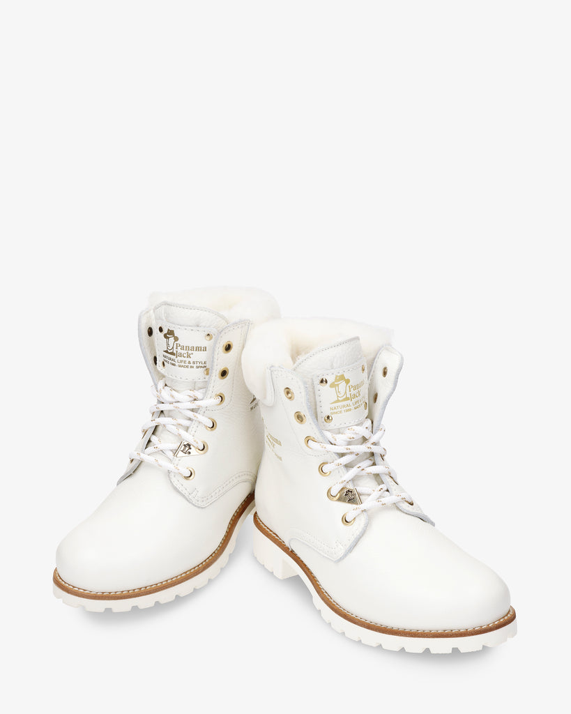 Panama 03 Igloo Trav botas de piel con forro interior de pelo natural. blanco