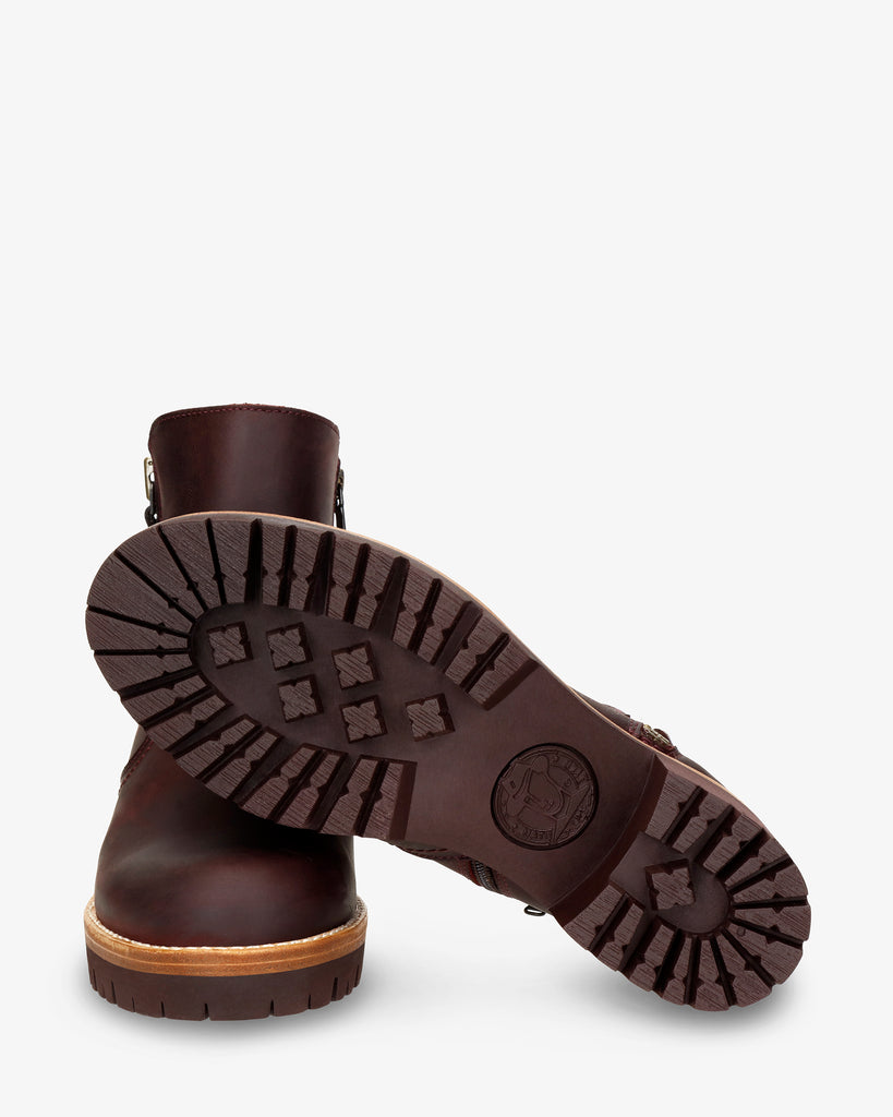 Pauline botín de piel con forro interior de pelo. burdeos