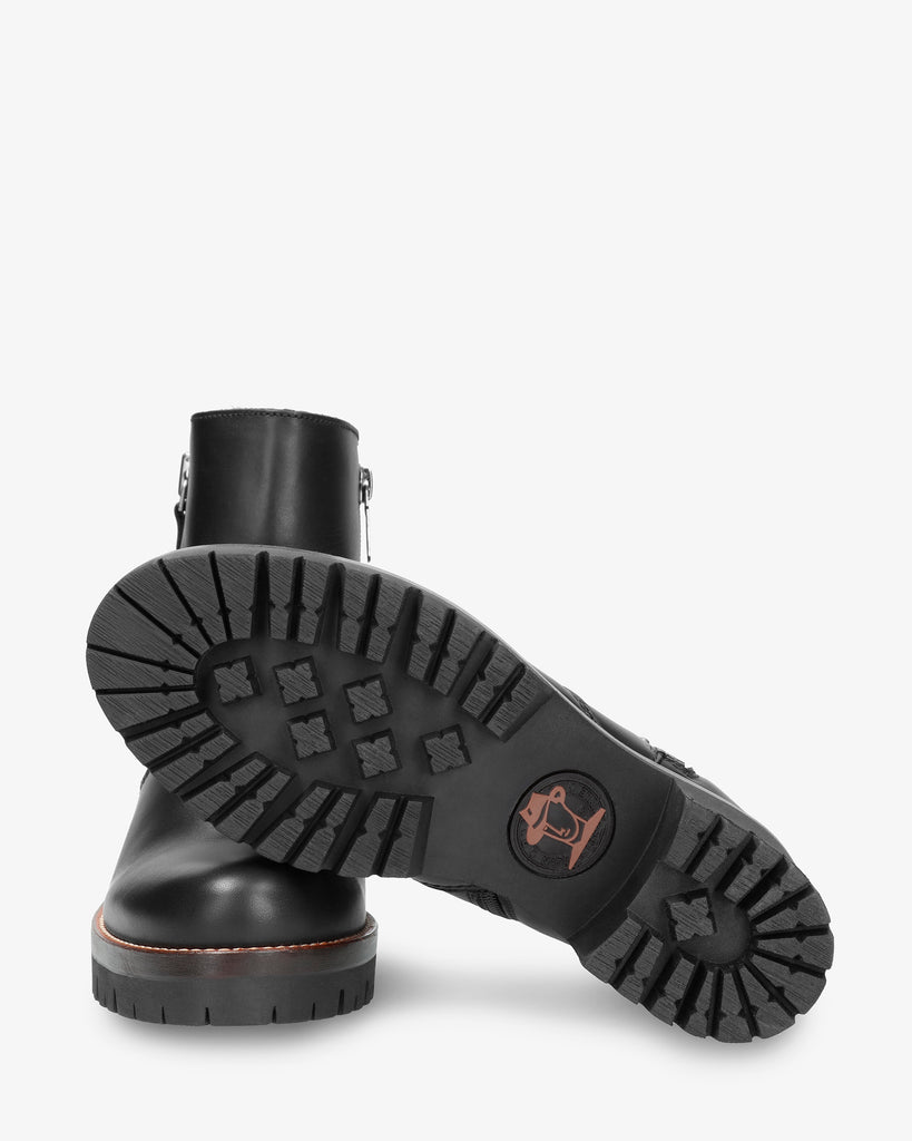 Pauline Igloo Trav botines de piel con forro interior de pelo natural. negro