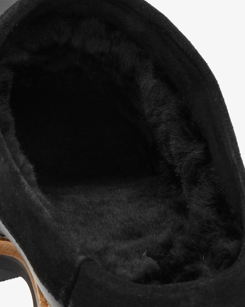 Priana Igloo zueco de piel con forro interior de pelo natural. negro